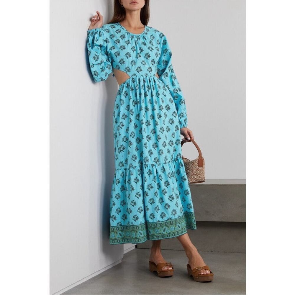 Hannah Artwear Carmen Open-back Printed Cotton -poplin Maxi Dress Cosmos 2 (US6)